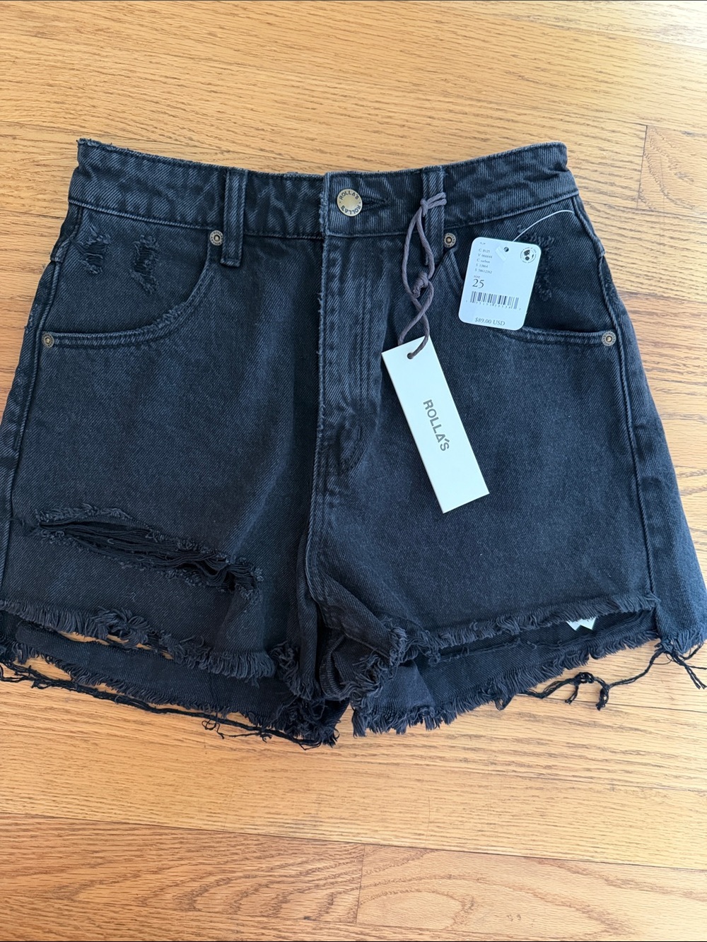Free People Washed Black Distressed Denim Cutoff Shorts